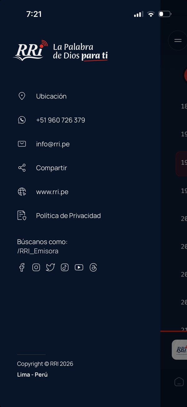 Menú de contacto y redes de RRI